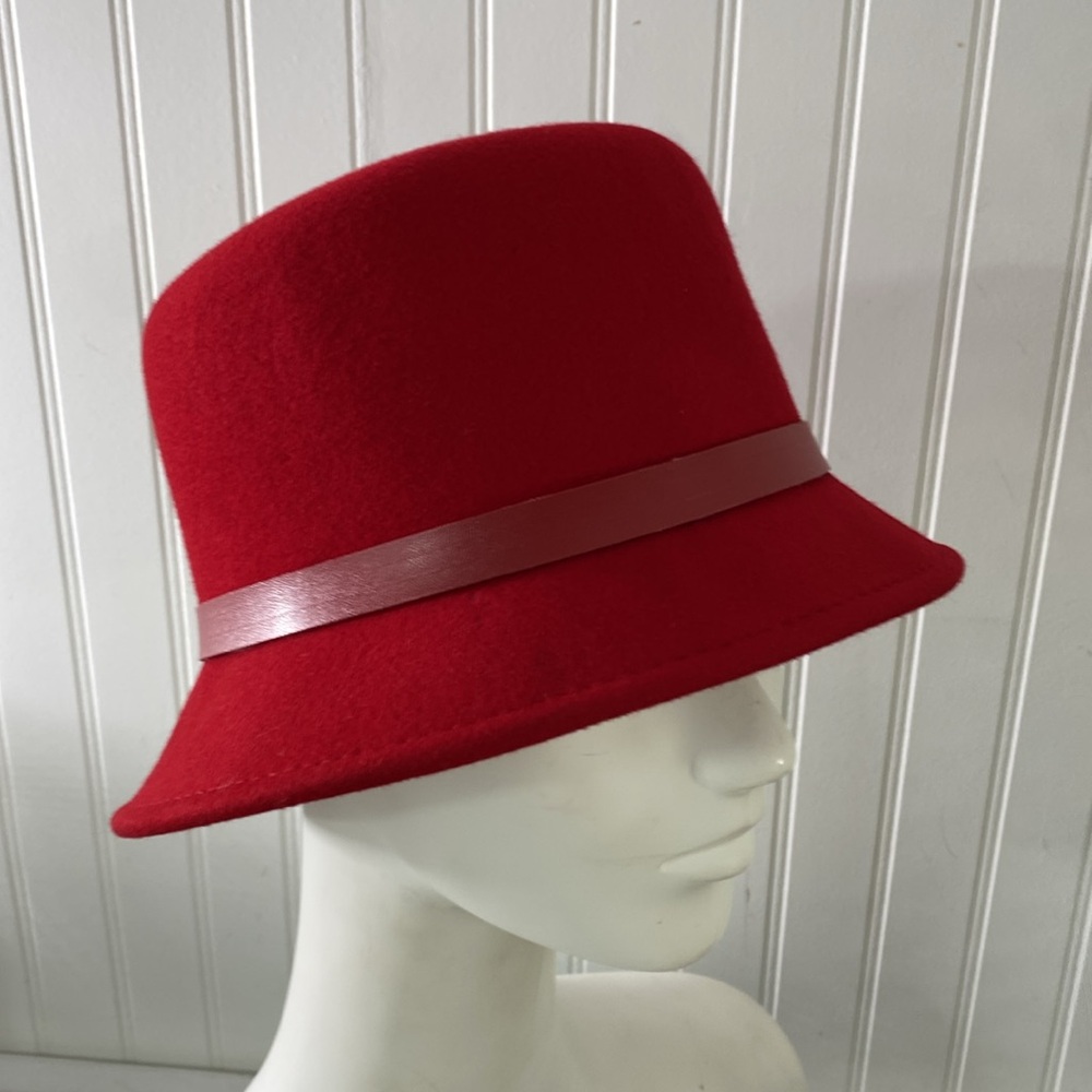 A August Vintage Red 100% Wool Hat Bow Church Cloche‎ Fedora Lipstick Red - Picture 9 of 14